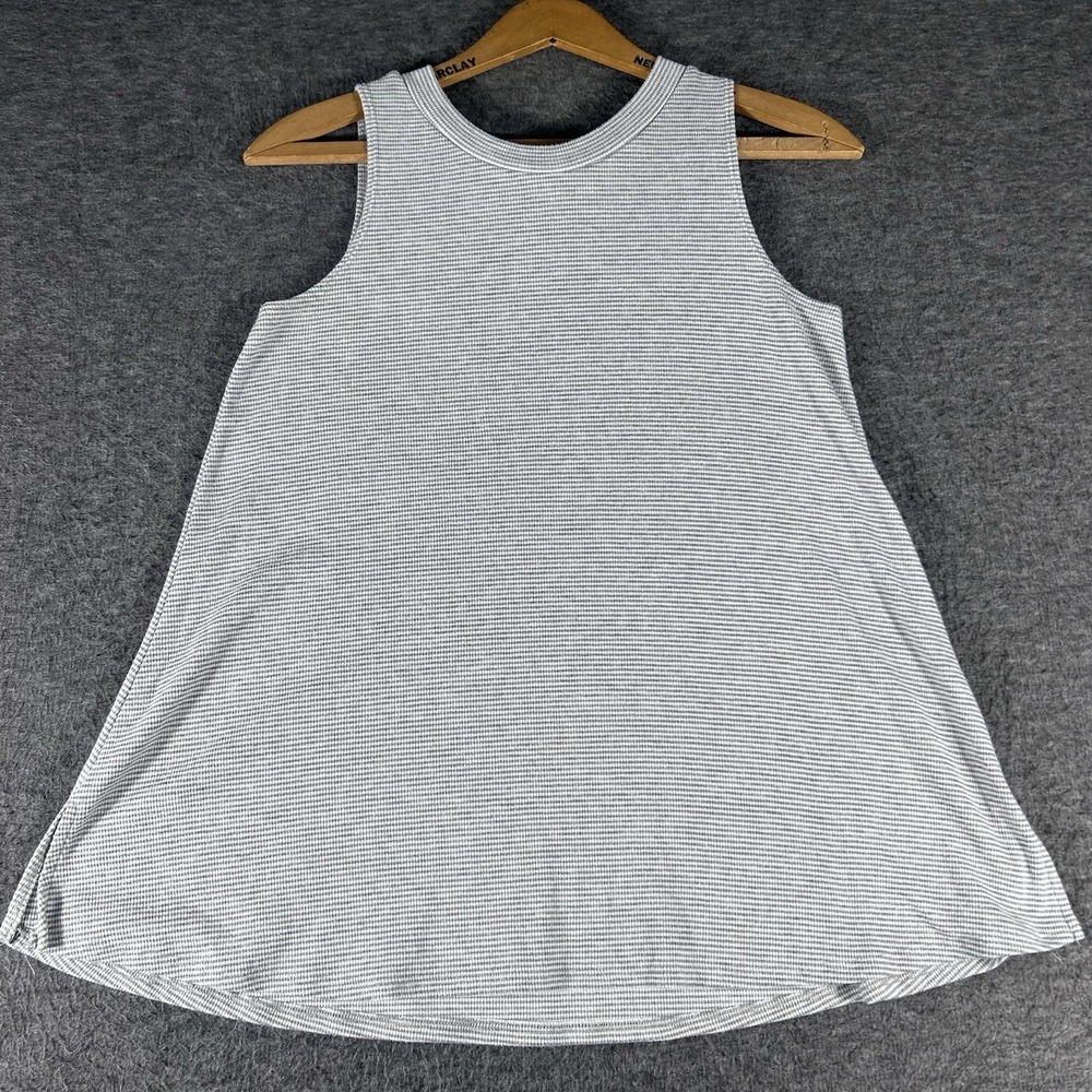 Anthropologie PUELLA Tunic Top Size M  Gray White Stripe Sleeveless Ribbed